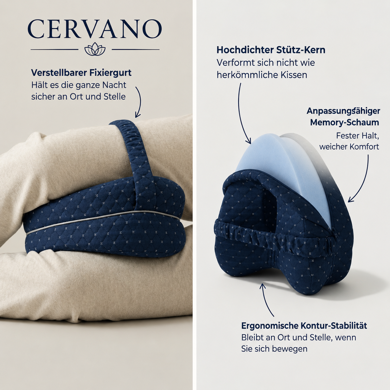 Cervano - Das Kniekissen für Schmerzfreien Schlaf