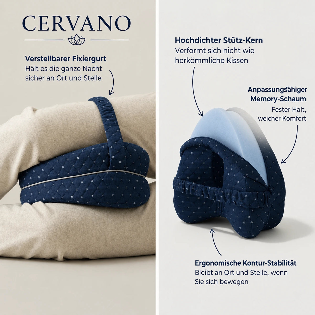 Cervano - Das Kniekissen für Schmerzfreien Schlaf